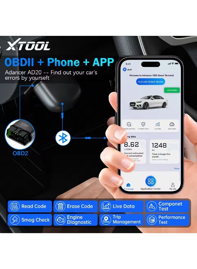 أداة اكس  أداة فحص أكواد OBD2 اللاسلكية XTOOL AD20 بلوتوث 2025، جهاز قراءة الأكواد، أدوات تشخيص OBD 2، قراءة الأكواد الخاطئة، تشخيص المحرك، تطبيق مجاني - Image 2