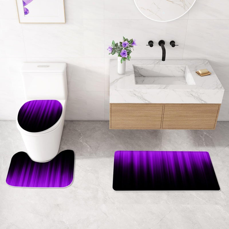 Litabel 4 Pcs Purple and Black Gradient Shower Curtain Set with Rugs and Toilet Lid Cover, Modern Simple Waterproof Fabric Bathroom Set, Ombre Stripe Gothic Abstract Bathroom Decor Set Accessories - Image 4