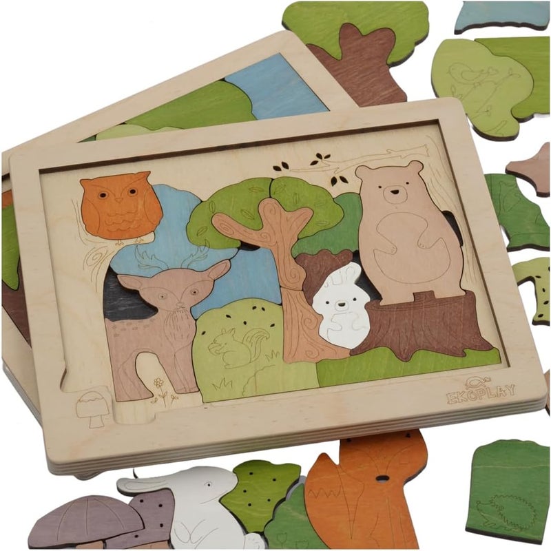 EKOPLAY 31 Piece Woodlands Wooden Puzzle for Kids, Jigsaw Puzzle for Pre-School Kids, Learning Educational Toys Gifts for Boys & Girls - Image 4