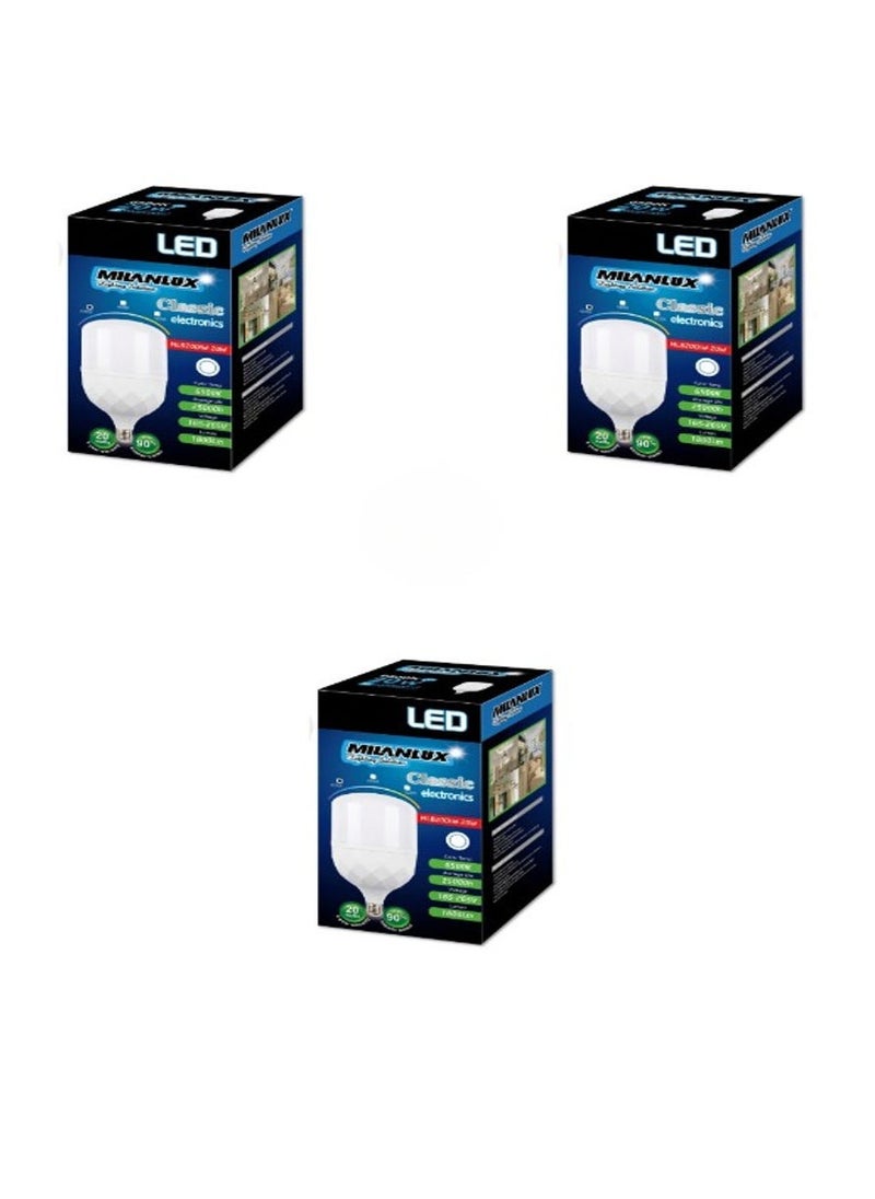 MILANLUX Milanlux Led Bulb Non Dimmable 1800 Lumen Day-Light White (6500) 20W E27 Base, Pack of 3 