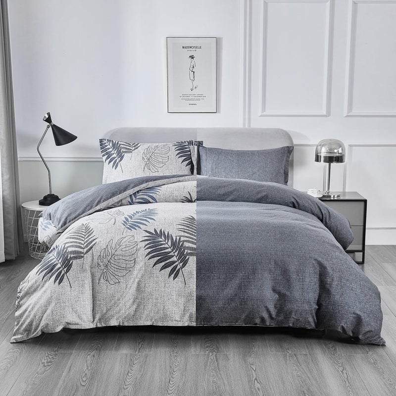 OAITE Duvet Cover Set 100% Cotton Comforter Cover with Leaf Pattern Duvet Cover Set Soft Bedding Set Includes with 3 Piece (2 Pillow Shams 1 Duvet Cover) - Image 3
