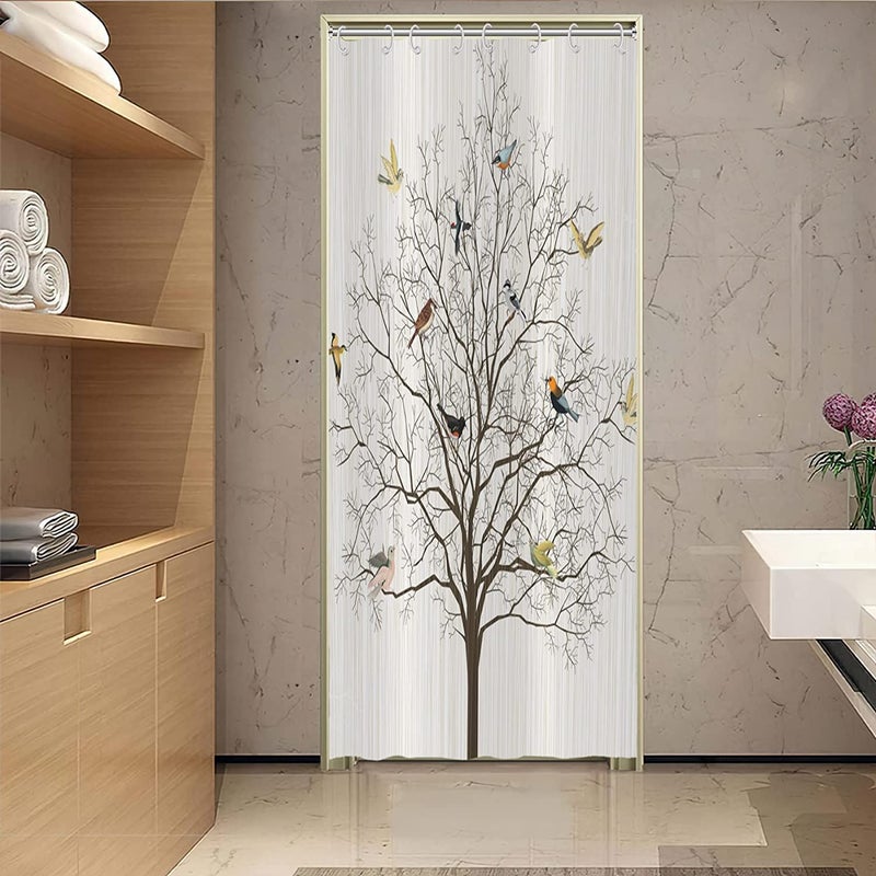 Yeele Birds Shower Curtain, Cute Animals Bird Tree Boho Beige Waterproof Fabric Shower Curtain Set Farmhouse Funny Bathroom Decor with Hooks,48x72in - Image 2