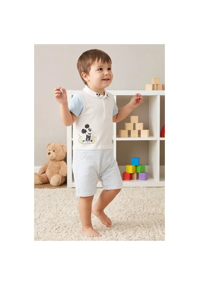 R&b Mickey Mouse Print Rompers with Short Sleeves