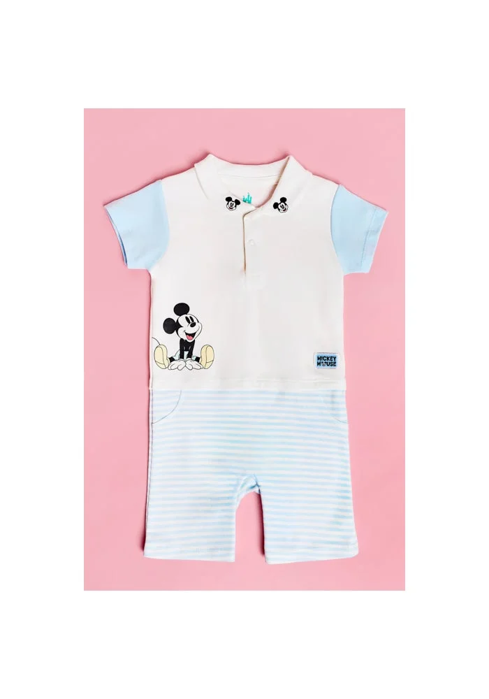 R&b Mickey Mouse Print Rompers with Short Sleeves