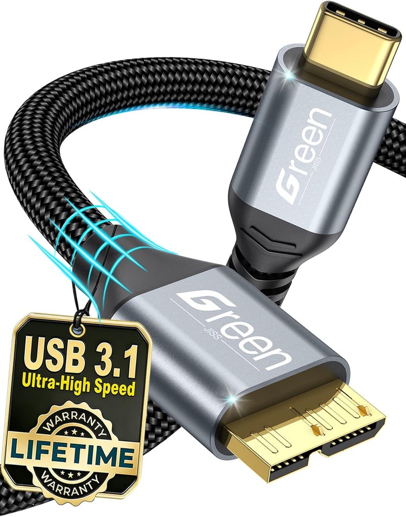 𝟏𝟎 𝐆𝐛𝐩𝐬 كابل محرك أقراص صلب من Micro B إلى USB C، 1 قدم 1.5 قدم 3 أقدام 6 أقدام 10 أقدام، كابل محرك أقراص صلب USB إلى Type-C متوافق مع WD Seagate وMacBook Pro/Air وiPad/Tablet وiPhone وLG وMoto وGalaxy S24 (1 قدم) - Image 1