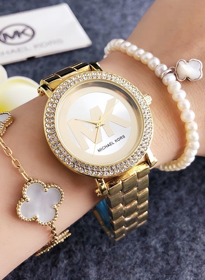 Michael MK Michael Kors Classic Men's and Women's Fashion Multi functional Alloy Round Quartz Watch Stainless Steel Strap 36mm - Image 2