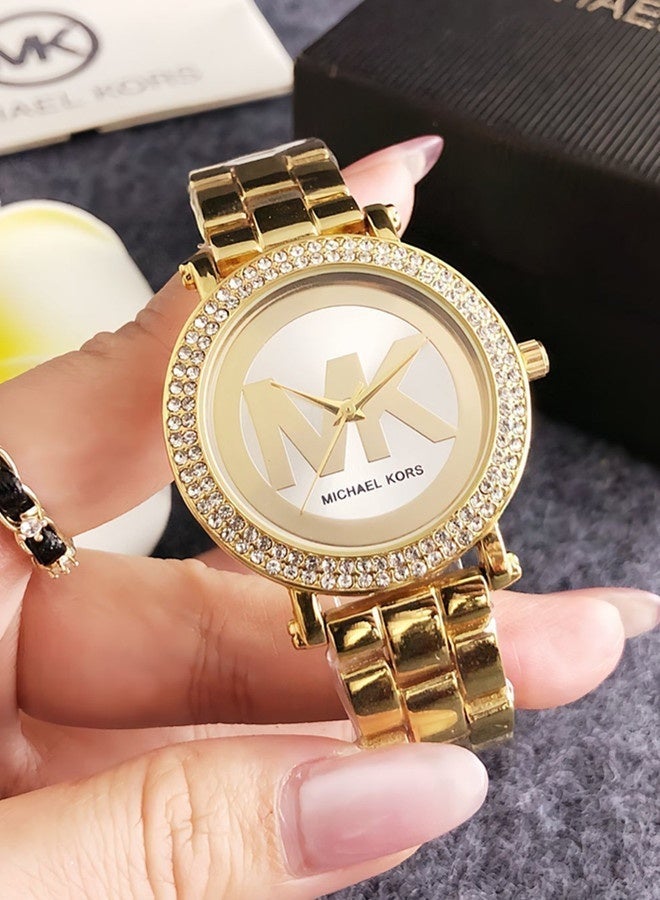 Michael MK Michael Kors Classic Men's and Women's Fashion Multi functional Alloy Round Quartz Watch Stainless Steel Strap 36mm - Image 1