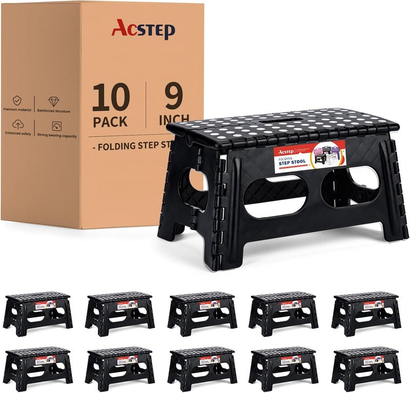 ACSTEP Folding Step Stool, 15-Inch Extra Wide 9Inch Height Heavy Duty Stepping Stool More Safe and Comfortable Non Slip Foldable Step Stool for Kids and Adults Black, 10 Pack - Image 1