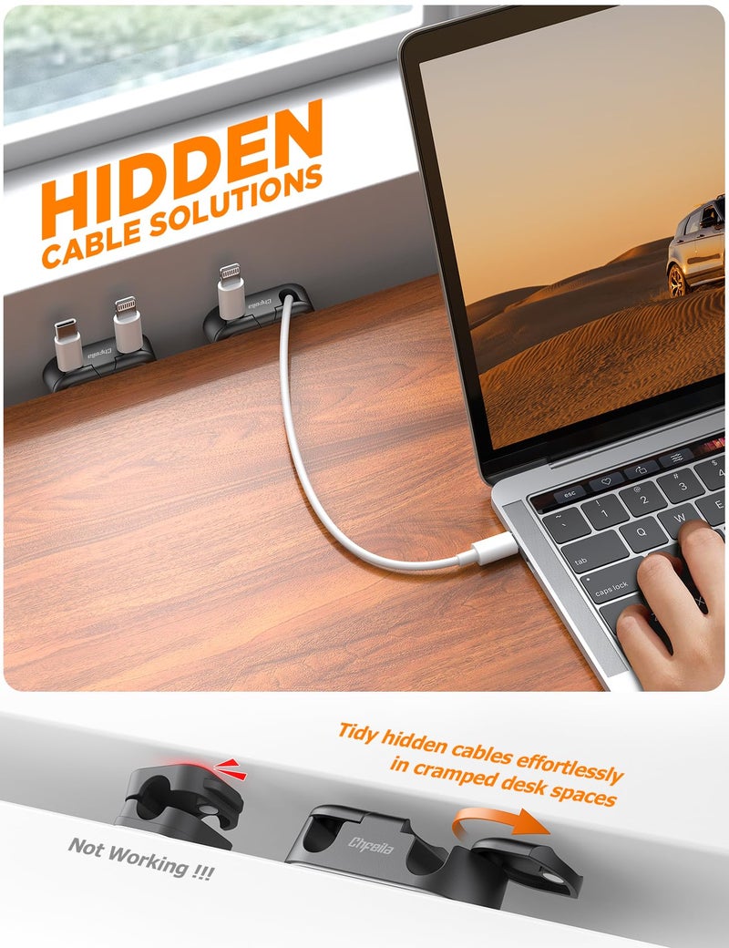 Chfeila Magnetic Cable Clips - Chfeila 4Pack [Dual Slot] [360Â°Rotating & Twist-Lock] Cord Management, Adhesive Phone Charging Keeper, Wire Organizer Holder for Nightstand, Home Office Desk Accessories Decor - Image 3