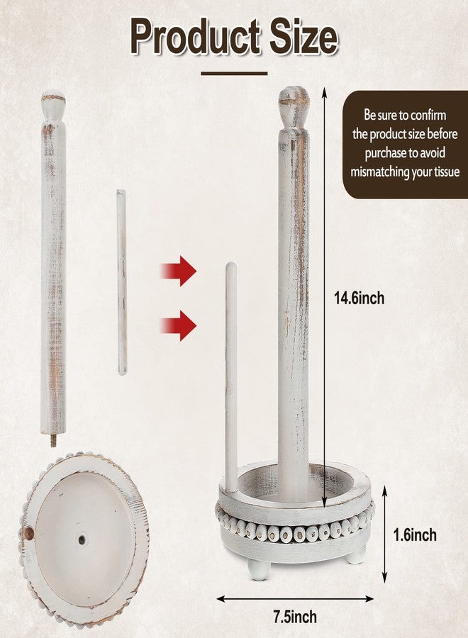 Kathfly White Farmhouse Paper Towel Holders Wood Rustic Beaded Paper Towel Holders 14.6" x 7.5" Washed Stand Dispenser Rack for Kitchen Bathroom Dining Toilet Countertop Decor - Image 2