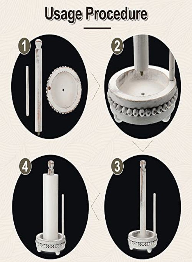 Kathfly White Farmhouse Paper Towel Holders Wood Rustic Beaded Paper Towel Holders 14.6" x 7.5" Washed Stand Dispenser Rack for Kitchen Bathroom Dining Toilet Countertop Decor - Image 4