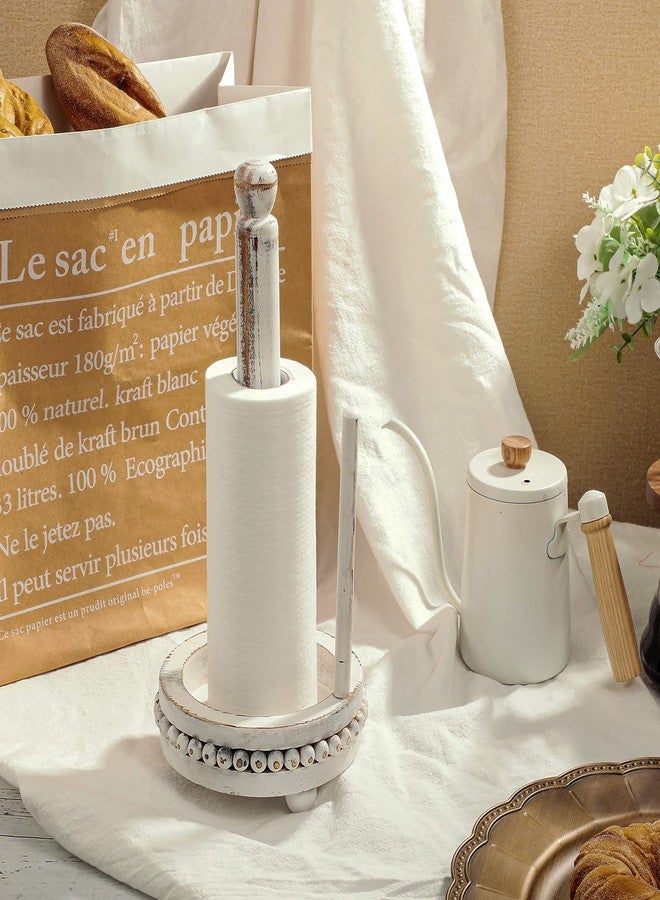 Kathfly White Farmhouse Paper Towel Holders Wood Rustic Beaded Paper Towel Holders 14.6" x 7.5" Washed Stand Dispenser Rack for Kitchen Bathroom Dining Toilet Countertop Decor - Image 5