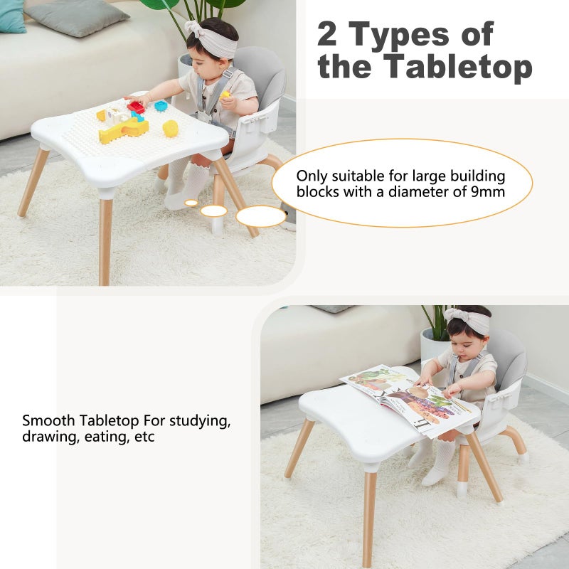Komcot Baby High Chair, 7 in 1 Convertible High Chairs for Babies and Toddlers, Kids Learning Table, Building Block Table, Toddler Dining Chair with 360Â° Rotating Seat, 5-Point Safety Harness (Black) - Image 4