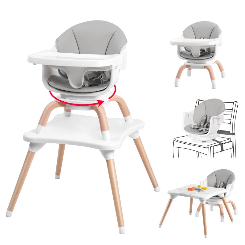 Komcot Baby High Chair, 7 in 1 Convertible High Chairs for Babies and Toddlers, Kids Learning Table, Building Block Table, Toddler Dining Chair with 360Â° Rotating Seat, 5-Point Safety Harness (Black) - Image 1