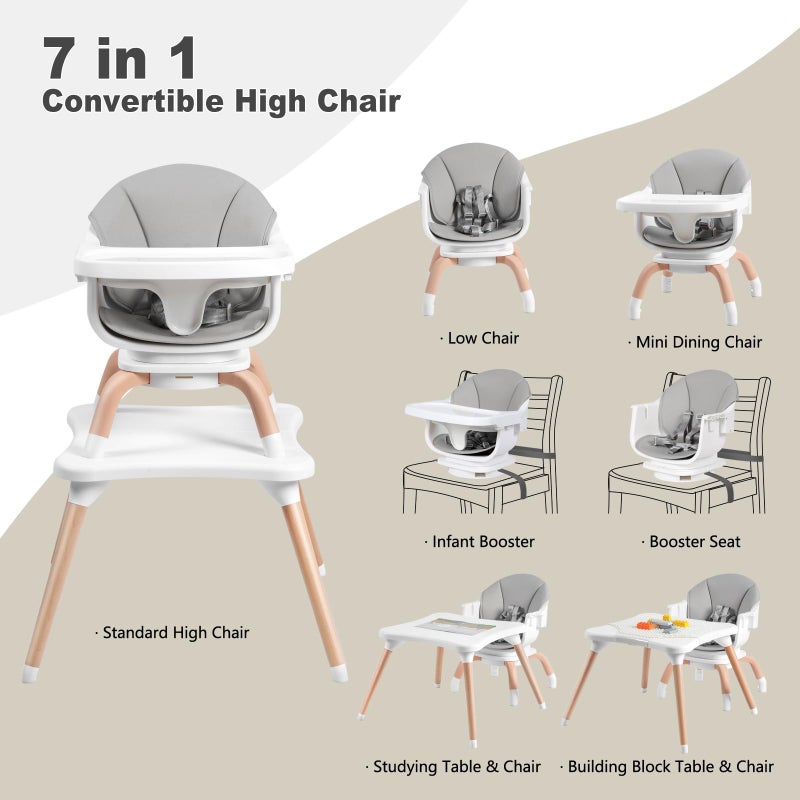 Komcot Baby High Chair, 7 in 1 Convertible High Chairs for Babies and Toddlers, Kids Learning Table, Building Block Table, Toddler Dining Chair with 360Â° Rotating Seat, 5-Point Safety Harness (Black) - Image 3