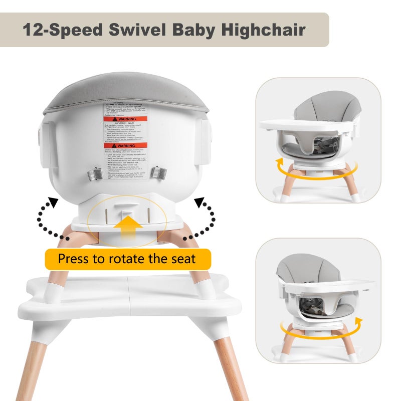 Komcot Baby High Chair, 7 in 1 Convertible High Chairs for Babies and Toddlers, Kids Learning Table, Building Block Table, Toddler Dining Chair with 360Â° Rotating Seat, 5-Point Safety Harness (Black) - Image 5