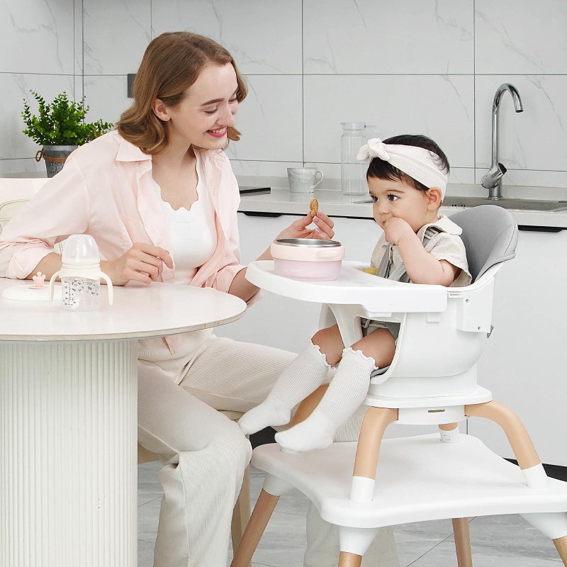 Komcot Baby High Chair, 7 in 1 Convertible High Chairs for Babies and Toddlers, Kids Learning Table, Building Block Table, Toddler Dining Chair with 360Â° Rotating Seat, 5-Point Safety Harness (Black) - Image 2