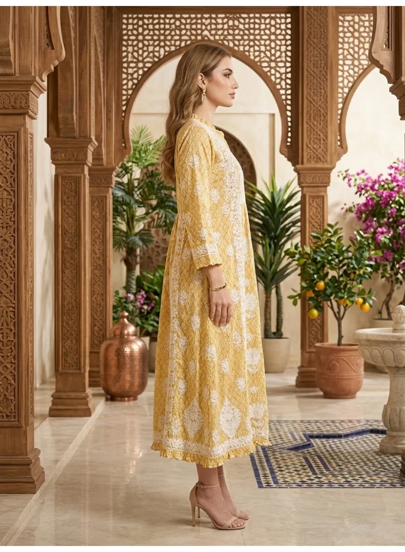 Alaya Yellow Hand Embroidered Chikankari Mulmul Kurta-AL3883 for Women | Best Price UAE