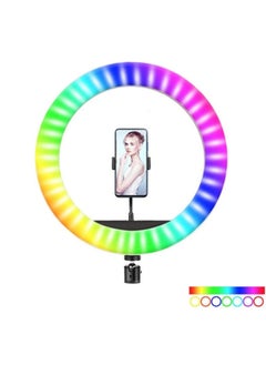 SHOPI Ring LED lamp color (multicolor) RGB MJ45 with a holder for a smartphone and a tripod  - Image 1