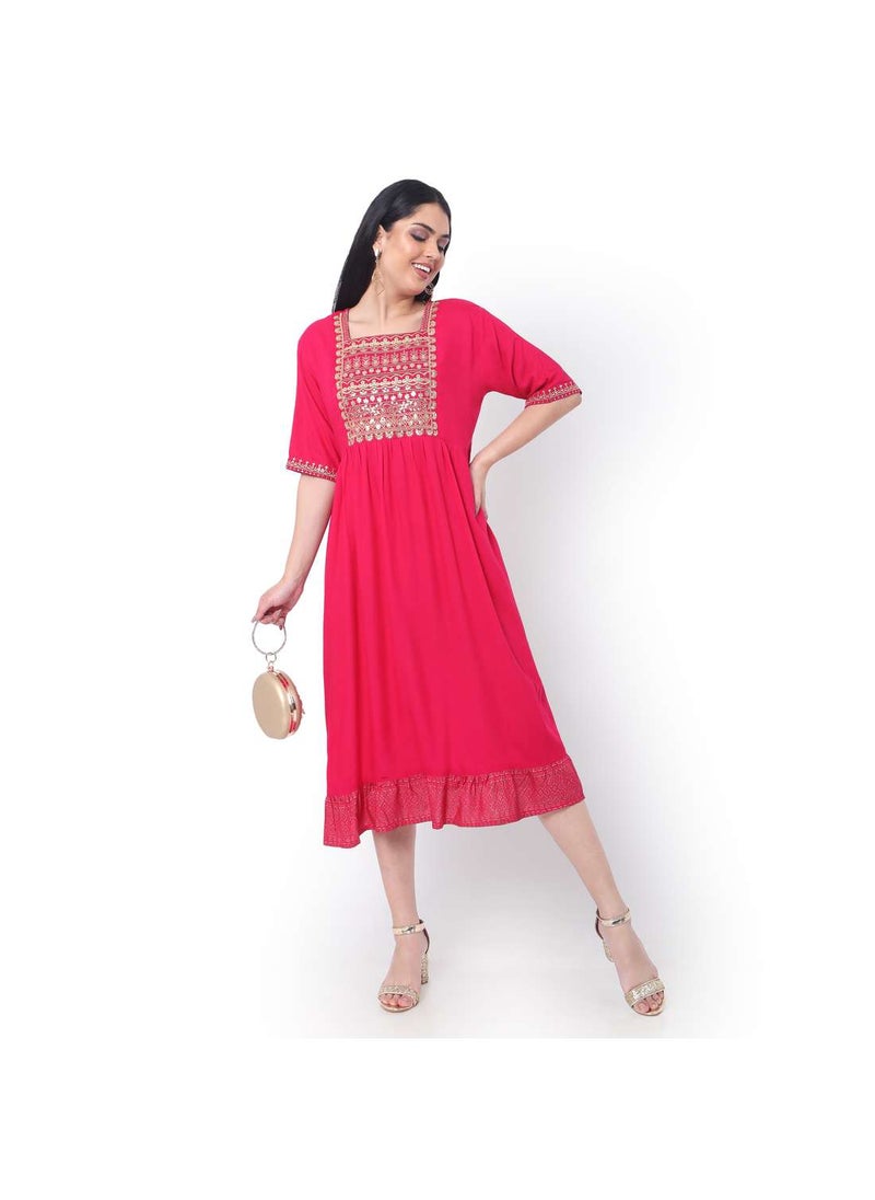HANA & SARA - HIGH QUALITY SHORT VISCOSE FRONT EMBROIDERED WITH SHORT SLEEVES ARABIC KAFTAN JALABIYA DRESS - Image 1