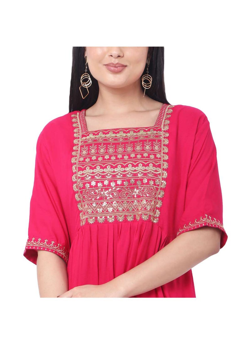 HANA & SARA - HIGH QUALITY SHORT VISCOSE FRONT EMBROIDERED WITH SHORT SLEEVES ARABIC KAFTAN JALABIYA DRESS - Image 1
