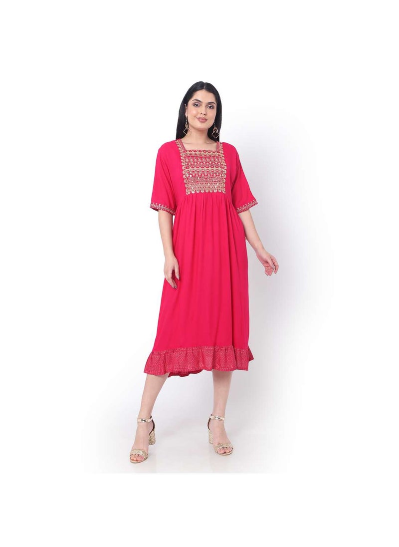HANA & SARA - HIGH QUALITY SHORT VISCOSE FRONT EMBROIDERED WITH SHORT SLEEVES ARABIC KAFTAN JALABIYA DRESS - Image 1