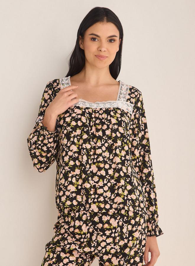 سبلاش فيڤ طقم بيجامة بلوزة بأكمام طويلة وطبعة زهور - Image 2