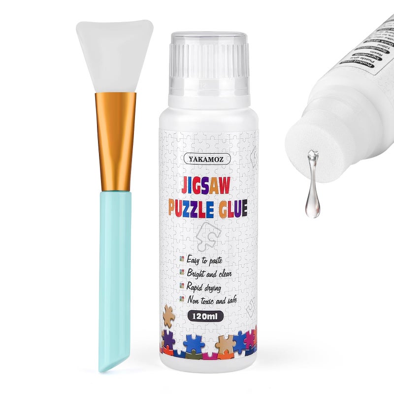 YAKAMOZ Jigsaw Puzzle Glue with Sponge Head for Adults Clear Water-Soluble Craft Puzzle Glue Quick Dry for 1000/1500/3000 Pieces of Puzzle,120ML - Image 1