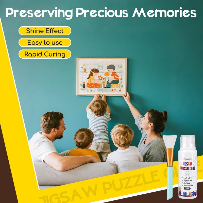 YAKAMOZ Jigsaw Puzzle Glue with Sponge Head for Adults Clear Water-Soluble Craft Puzzle Glue Quick Dry for 1000/1500/3000 Pieces of Puzzle,120ML - Image 3