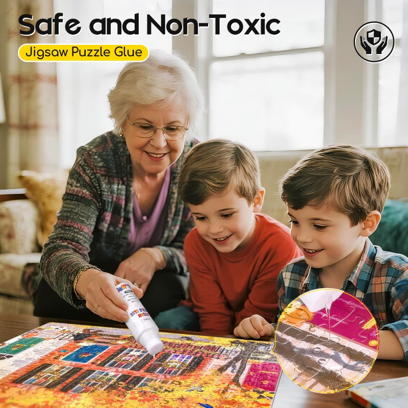 YAKAMOZ Jigsaw Puzzle Glue with Sponge Head for Adults Clear Water-Soluble Craft Puzzle Glue Quick Dry for 1000/1500/3000 Pieces of Puzzle,120ML - Image 4