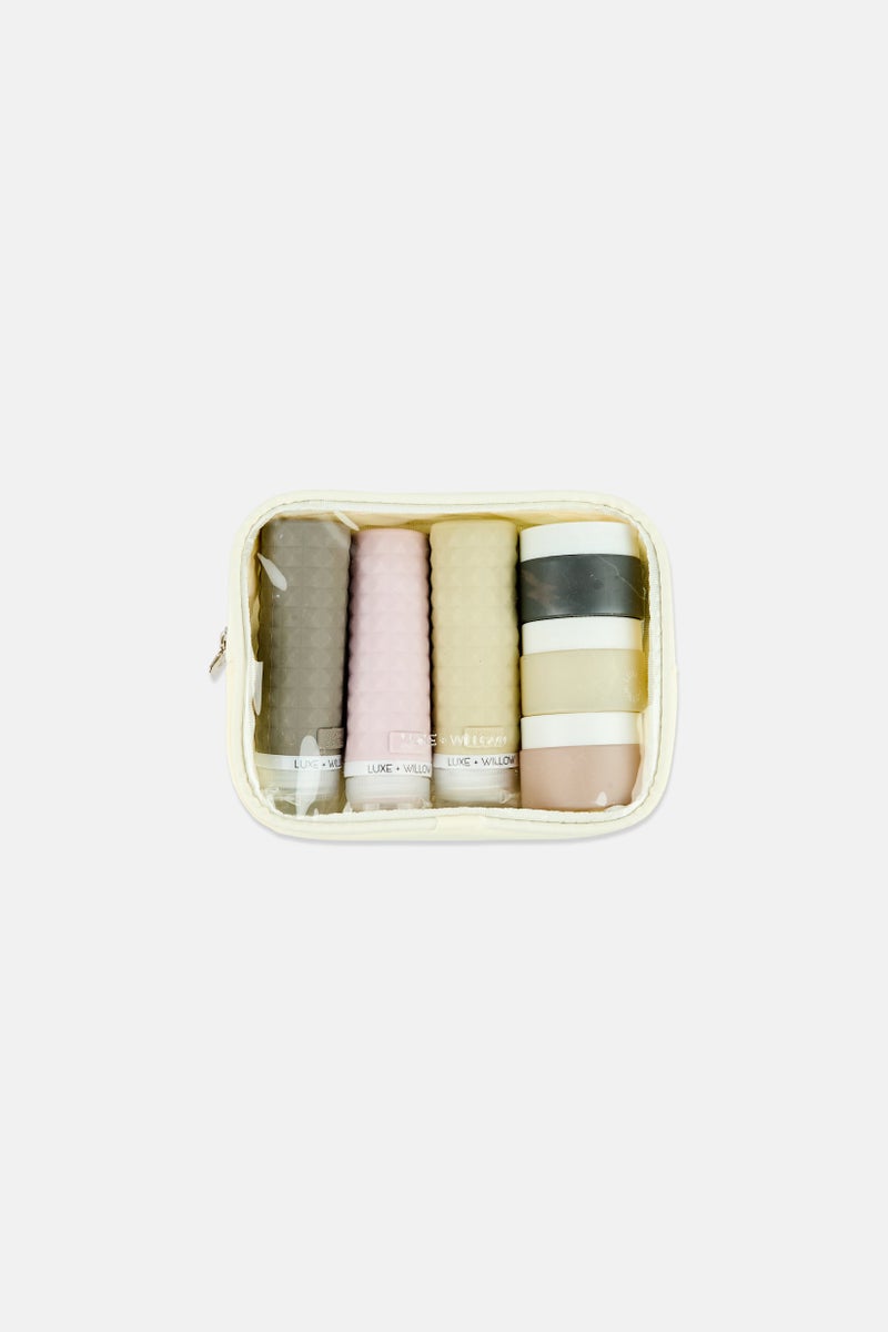 Luxe + Willow 7 Pieces Travel Bottle And Pouch Set, Multicolor - Image 1