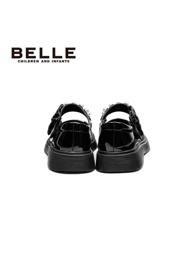 Belle Children's Shoes, Girls' Leather Shoes, Spring And Autumn Performance Shoes, Student Shoes, Fashionable Flats, Children's Princess Shoes, Black, Size 32 - Image 5