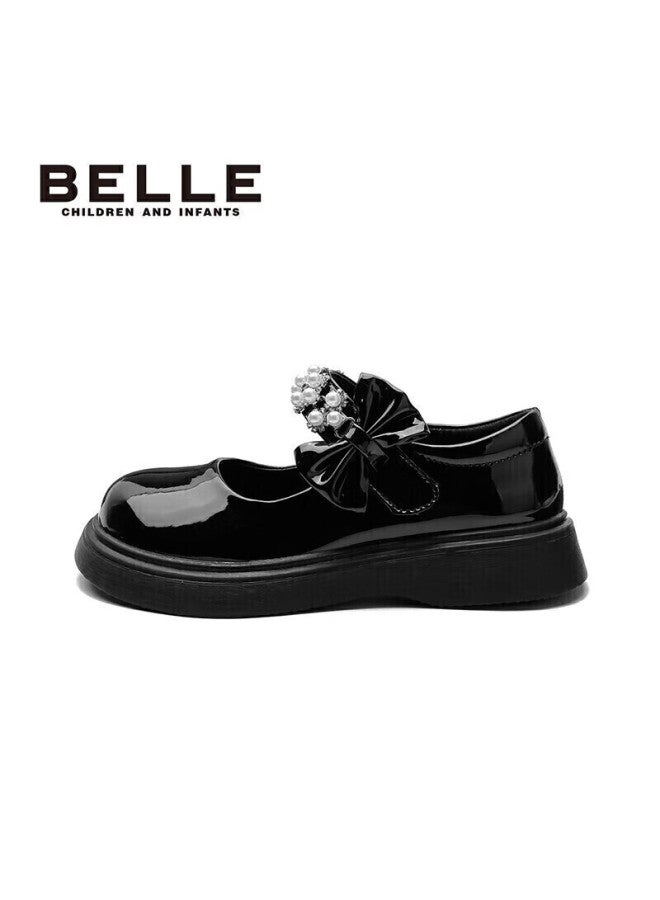Belle Children's Shoes, Girls' Leather Shoes, Spring And Autumn Performance Shoes, Student Shoes, Fashionable Flats, Children's Princess Shoes, Black, Size 32 - Image 3