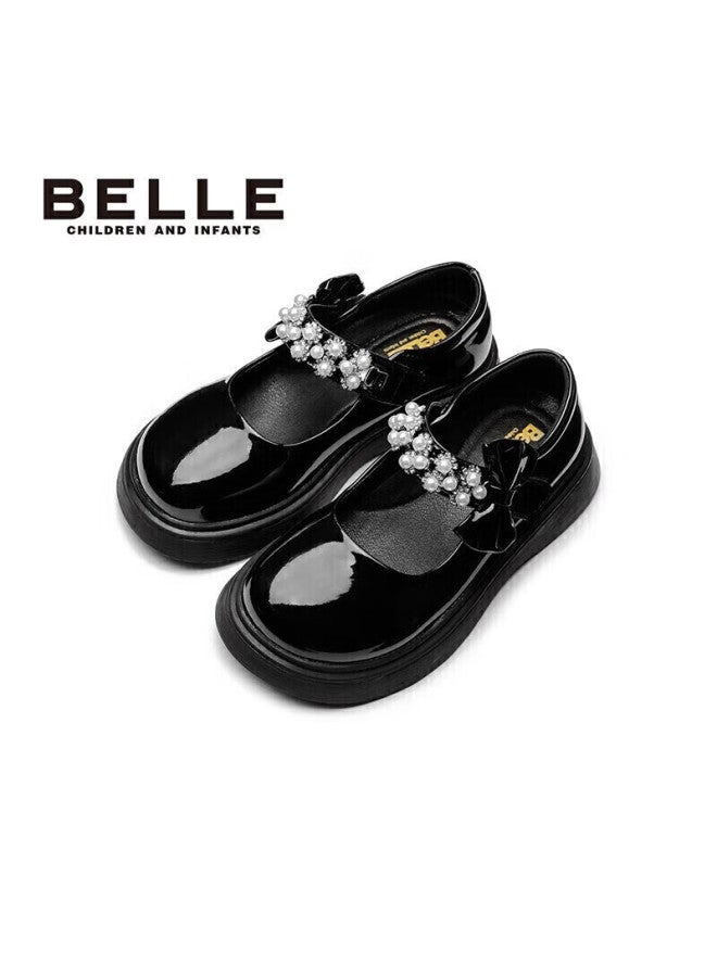 Belle Children's Shoes, Girls' Leather Shoes, Spring And Autumn Performance Shoes, Student Shoes, Fashionable Flats, Children's Princess Shoes, Black, Size 32 - Image 4