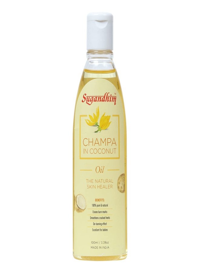 Sugandhim Cold Pressed Virgin Coconut Oil 100ml with Champa Flower, Body Massage Oil for Face & Skin Moisturization, Undiluted Pure Natural Nariyal Hair Oil Chemical Free - Ideal for New Born Babies - Image 1
