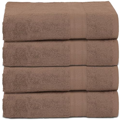 Ambra Linens 500 GSM Highly Absorbent Towels Set, 100% Cotton, Soft and Plush, All Seasons Use, Large, Everyday Use, Durable (4 Pcs Hand Towel Set, Brown) - Image 1