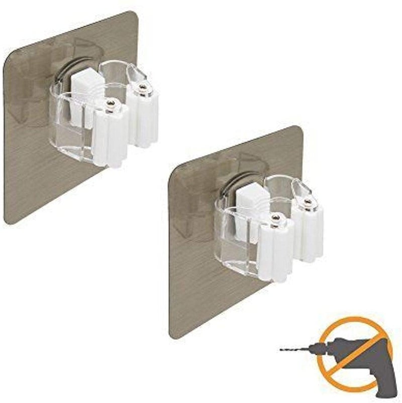 LOMESH LOMESH ABS Plastic Wall Mounted Self Adhesive Storage Rack Seamless Mop and Broom Hanger Holder Organizer Clip for Home Kitchen Bathroom Garage and Wardrobe Mop Rack Set Punch Stickers - Image 2