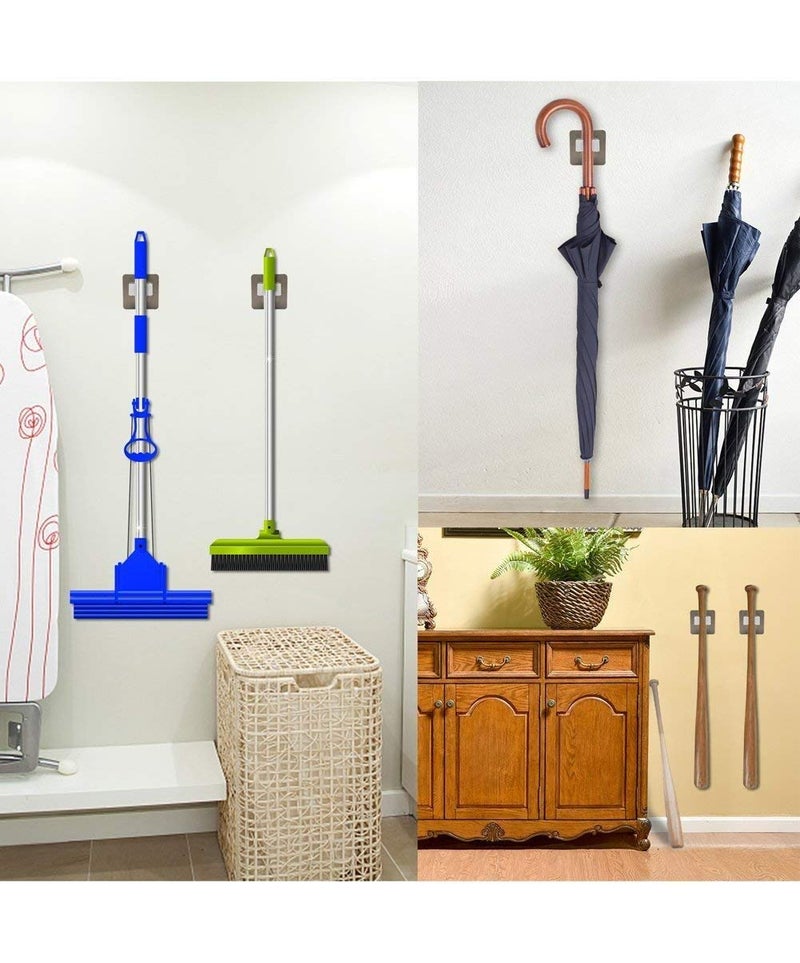 LOMESH LOMESH ABS Plastic Wall Mounted Self Adhesive Storage Rack Seamless Mop and Broom Hanger Holder Organizer Clip for Home Kitchen Bathroom Garage and Wardrobe Mop Rack Set Punch Stickers - Image 5