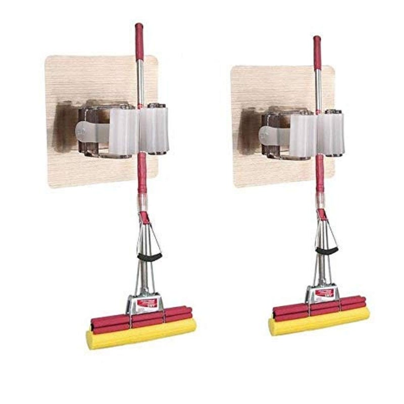 LOMESH LOMESH ABS Plastic Wall Mounted Self Adhesive Storage Rack Seamless Mop and Broom Hanger Holder Organizer Clip for Home Kitchen Bathroom Garage and Wardrobe Mop Rack Set Punch Stickers - Image 1