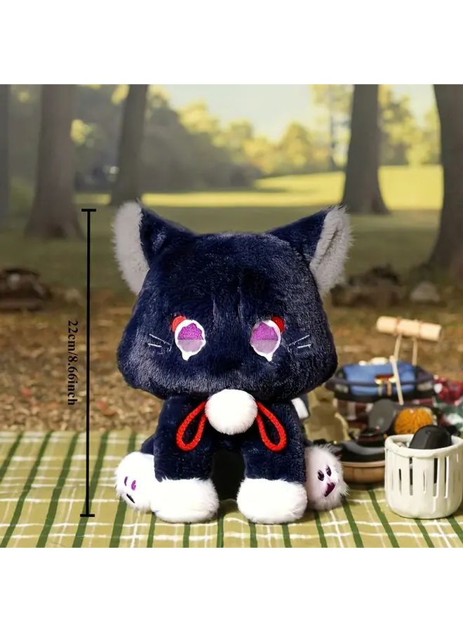 Scattered Cat Plush Doll Black White Kawaii Toy With Red Bow Holiday Birthday Gift - Image 3