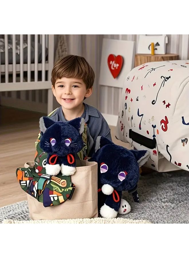 Scattered Cat Plush Doll Black White Kawaii Toy With Red Bow Holiday Birthday Gift - Image 4