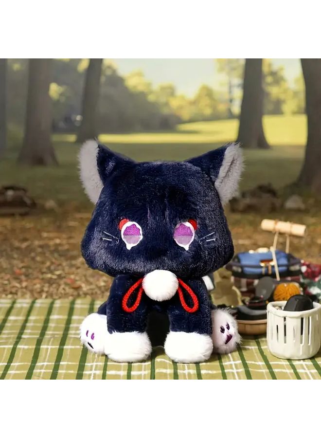 Scattered Cat Plush Doll Black White Kawaii Toy With Red Bow Holiday Birthday Gift - Image 1