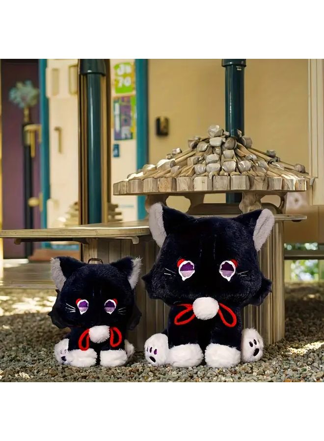 Scattered Cat Plush Doll Black White Kawaii Toy With Red Bow Holiday Birthday Gift - Image 2