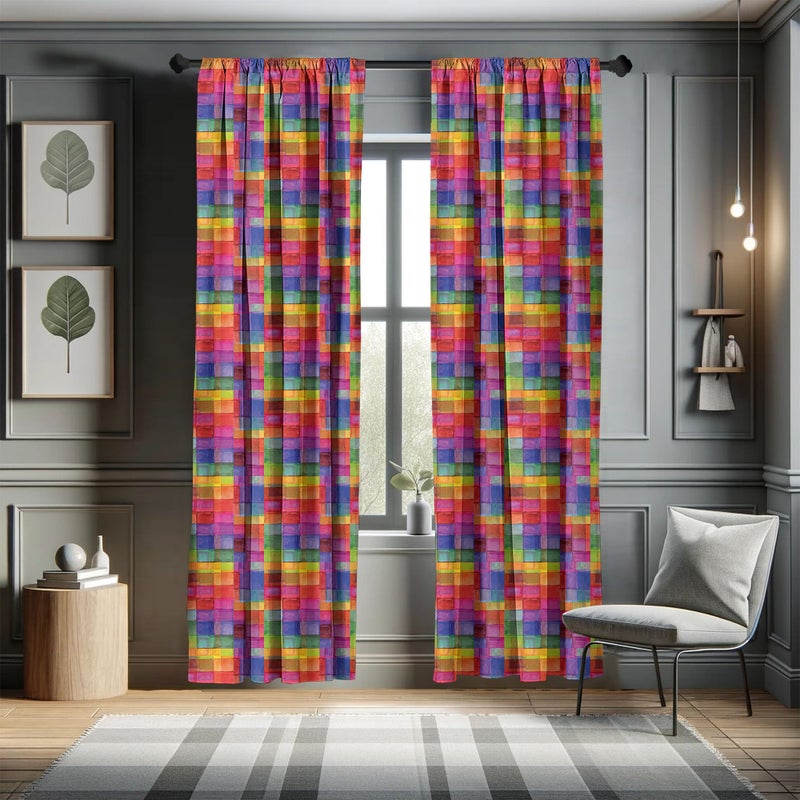Ambesonne Abstract Window Curtains  Rainbow Colored Geometric Square Shaped Blurry Effects Watercolor Design  Lightweight Decor 2-Panel Set with Rod Pocket  Pair of - 28"" x 63""  Magenta Multicolor - Image 5