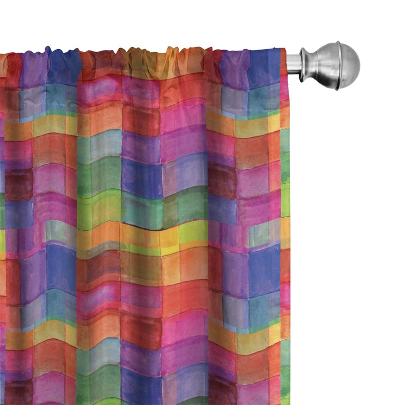 Ambesonne Abstract Window Curtains  Rainbow Colored Geometric Square Shaped Blurry Effects Watercolor Design  Lightweight Decor 2-Panel Set with Rod Pocket  Pair of - 28"" x 63""  Magenta Multicolor - Image 1