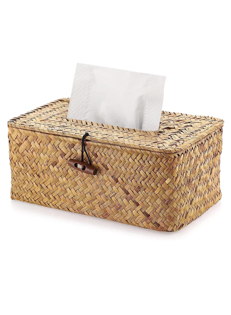 Meetion Rectangular Woven Tissue Box Cover, Decorative Seagrass Wicker Tissue Box Holder, Rustic Facial Tissue Holder for Bathroom Vanity Toilet Dresser Table Countertop Office Car  - Image 1