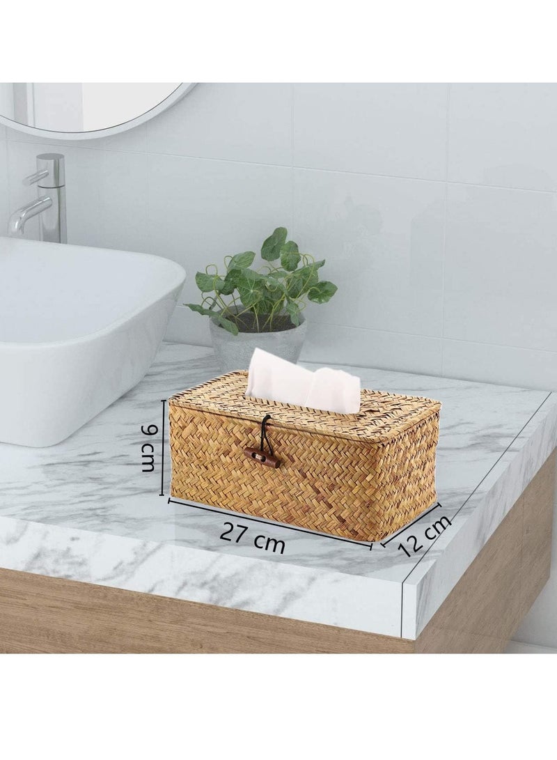Meetion Rectangular Woven Tissue Box Cover, Decorative Seagrass Wicker Tissue Box Holder, Rustic Facial Tissue Holder for Bathroom Vanity Toilet Dresser Table Countertop Office Car  - Image 4