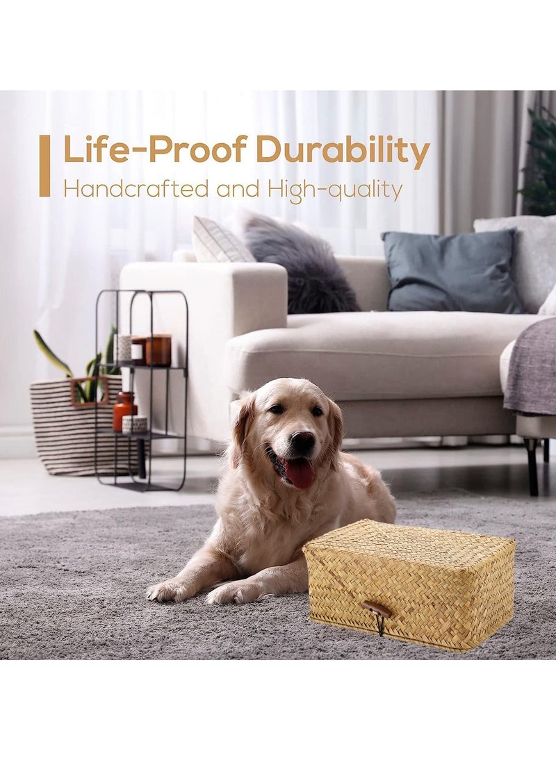 Meetion Rectangular Woven Tissue Box Cover, Decorative Seagrass Wicker Tissue Box Holder, Rustic Facial Tissue Holder for Bathroom Vanity Toilet Dresser Table Countertop Office Car  - Image 5