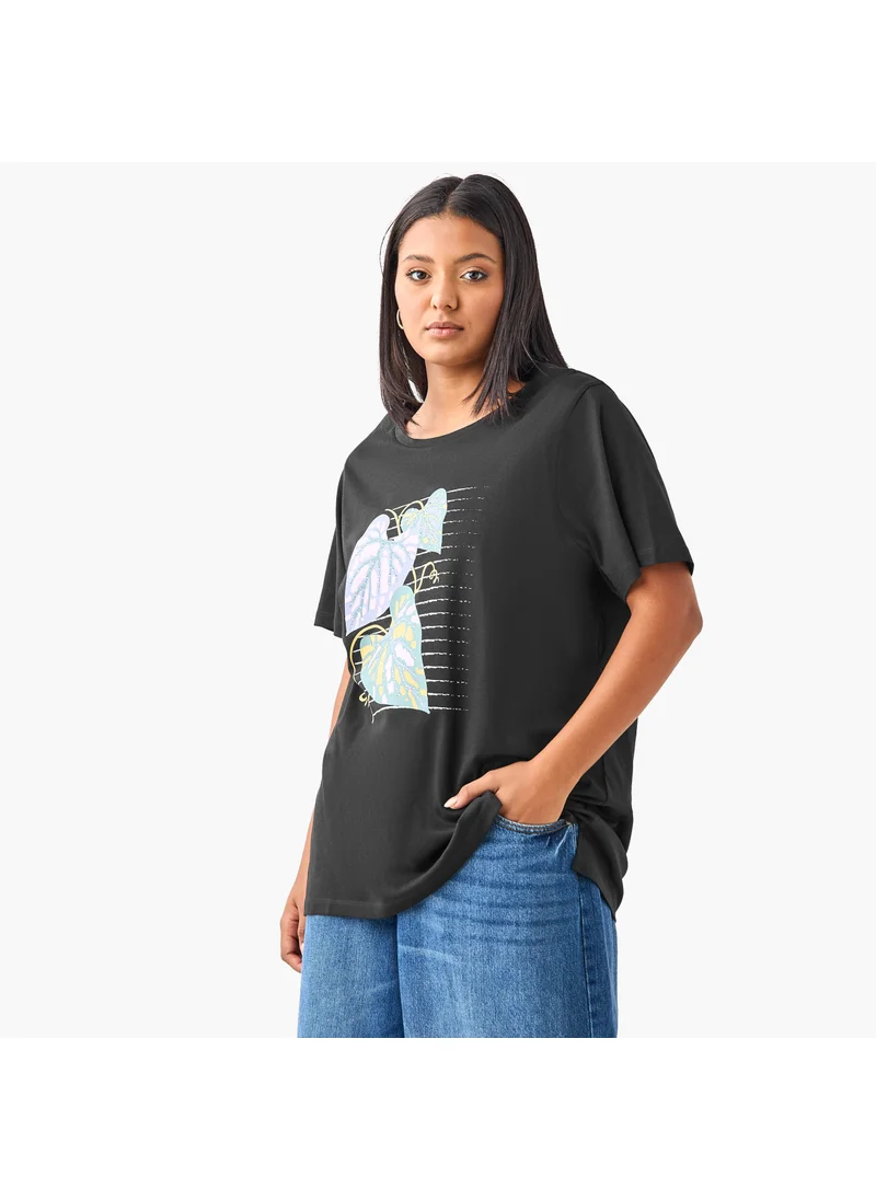  أولا بوبكن Plus Size Ulla Popken Leaf Print T-Shirt