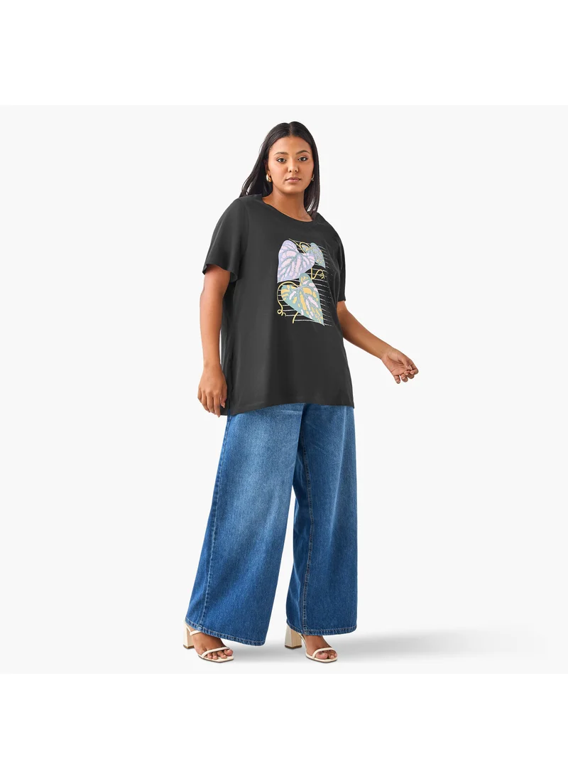  أولا بوبكن Plus Size Ulla Popken Leaf Print T-Shirt